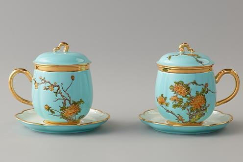 West Lake Blue Lidded Cup Pair - 280 ml