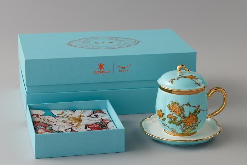 West Lake Blue Porcelain & Silk Scarf Gift Set