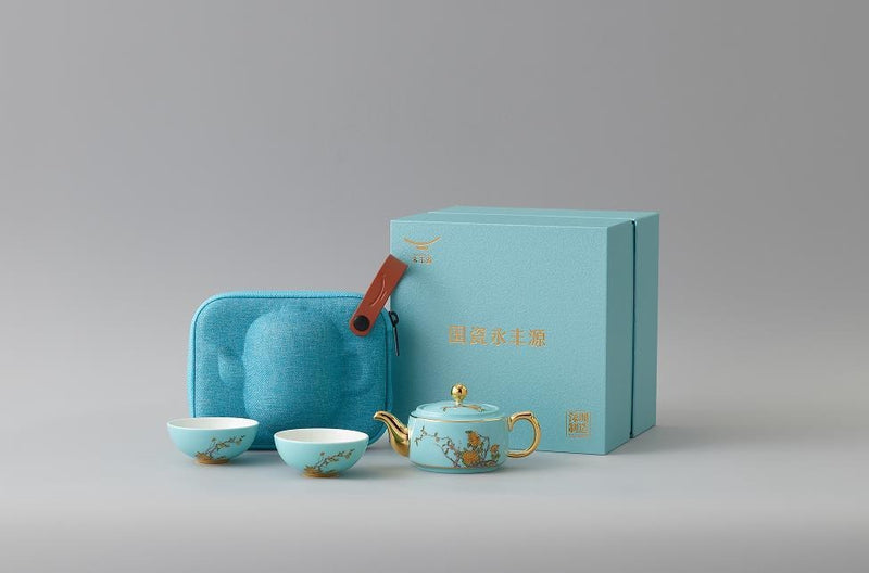 West Lake Blue Travel Tea Set - 4 Pieces, 130 ml