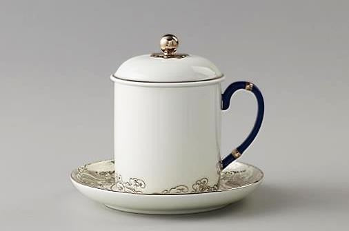 Ocean Pearl Lidded Cup Set - Platinum Tone, 350 ml