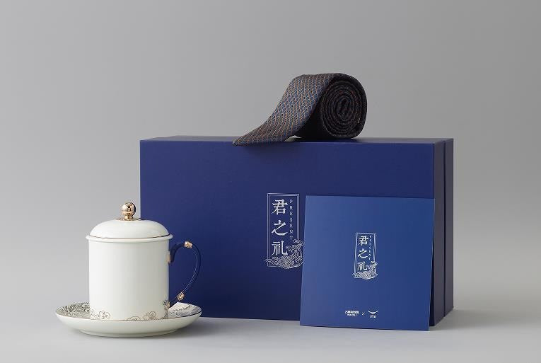 Ocean Pearl Porcelain & Wensli Tie Gift Set - Platinum Tone