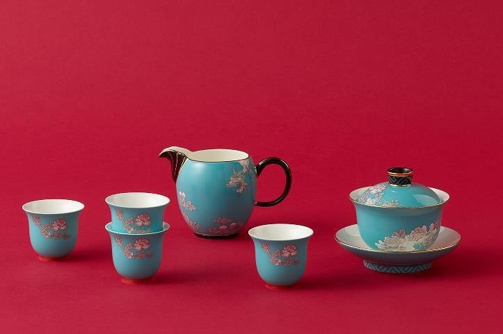 Ink Peony Tea Set - 8 Pieces, 120 ml