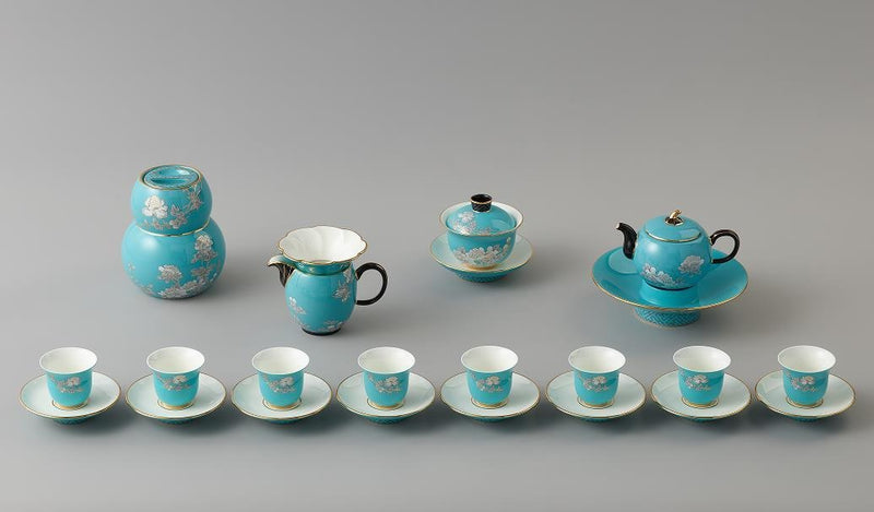 Ink Peony Teapot & Cup Set - 8 Pieces, Service for 4