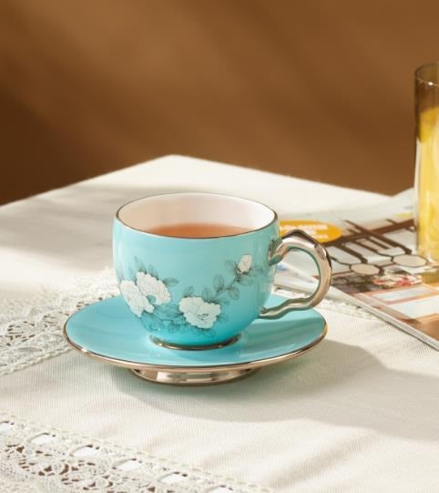 Hand-Painted Blue Cup & Saucer - 150 ml