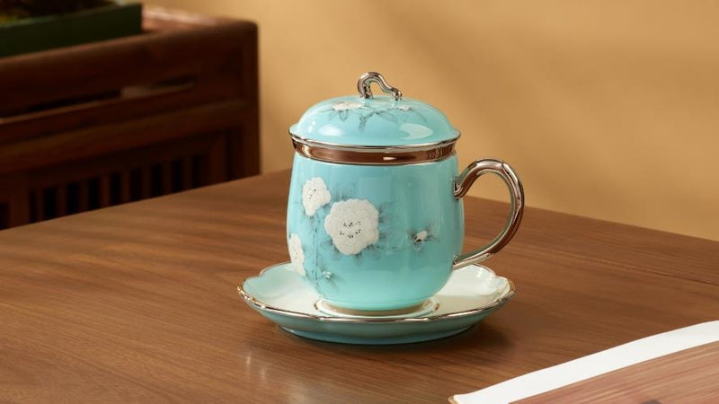 Hand-Painted Blue Lidded Cup Set - 280 ml