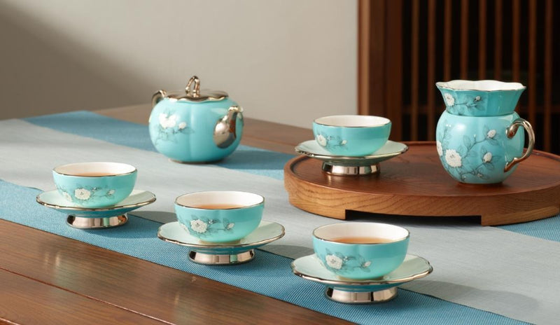 Hand-Painted Blue Tea Set - 12 Pieces
