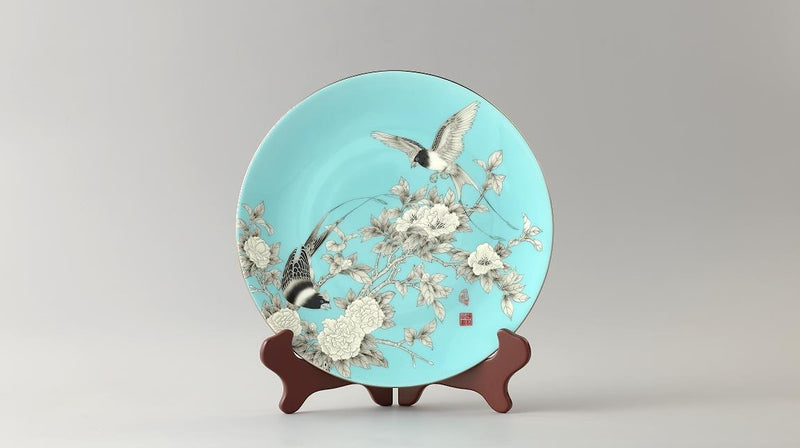 Hand-Painted Blue Decorative Plate - 330 mm