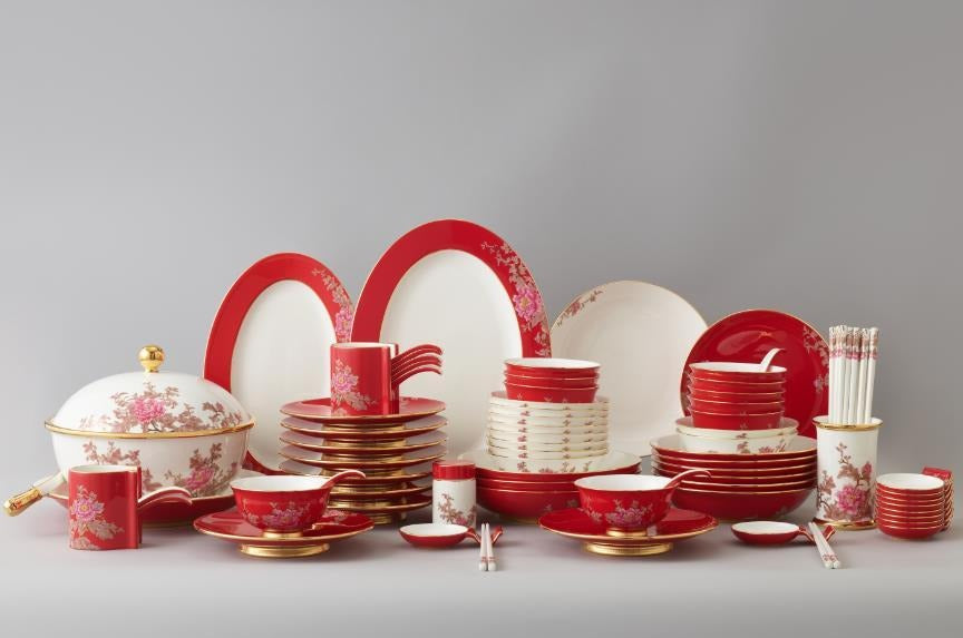 Spring Red Dinnerware Set - 91 Pieces, Service for 10
