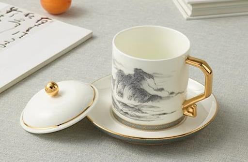 Thousand-Mile Landscape Lidded Cup Set - Ink Wash, 350 ml