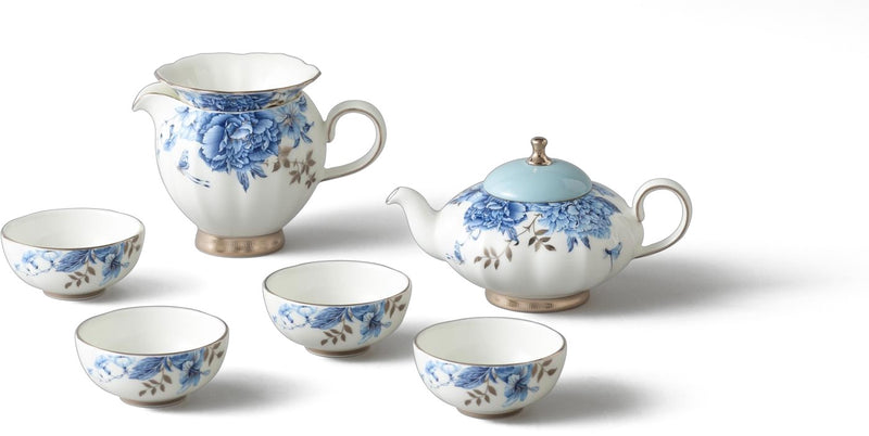 Platinum Blue & White Chinese Tea Set - 8 Pieces, Service for 4