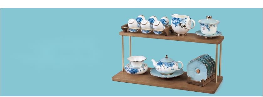 Platinum Blue & White Chinese Tea Set - 22 Pieces, Service for 6