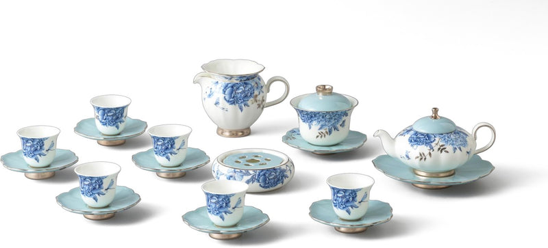 Platinum Blue & White Chinese Tea Set - 22 Pieces, Service for 6