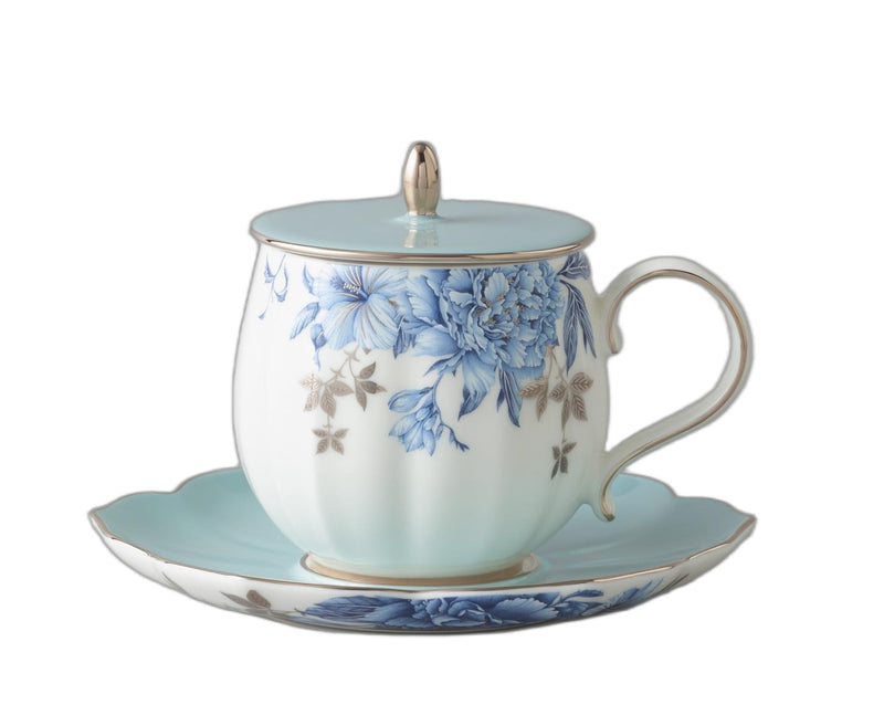 Platinum Blue & White Lidded Cup Set - 3 Pieces, 290 ml