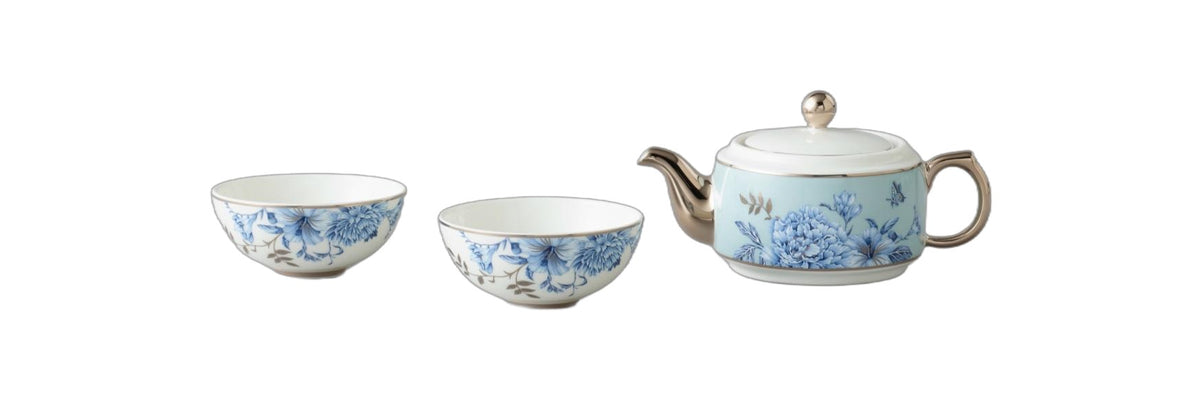 Platinum Blue & White Travel Tea Set - 4 Pieces, 130 ml