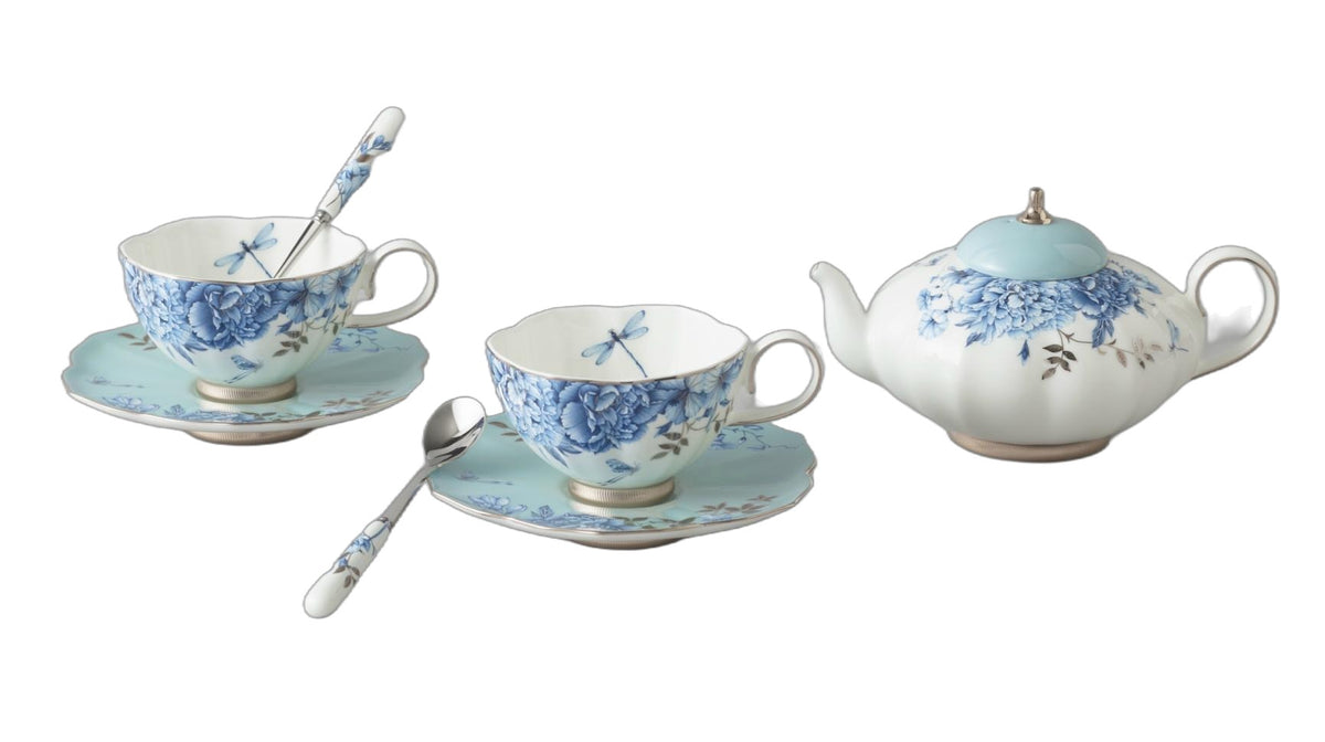 Platinum Blue & White Tea & Coffee Set - 8 Pieces, Service for 2