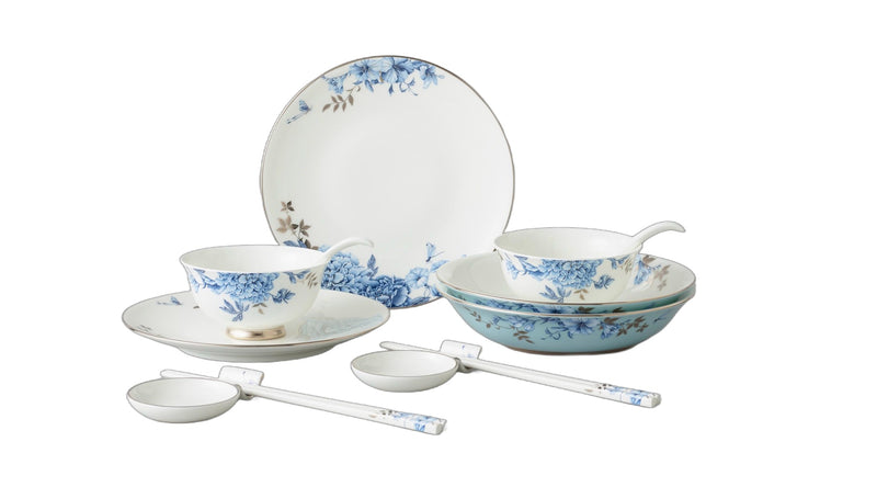 Platinum Blue & White Dinnerware Set - 14 Pieces, Service for 2