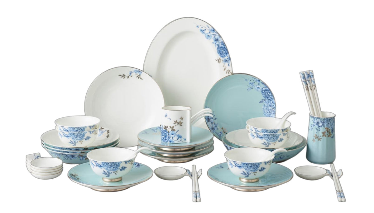 Platinum Blue & White Dinnerware Set - 45 Pieces, Service for 6
