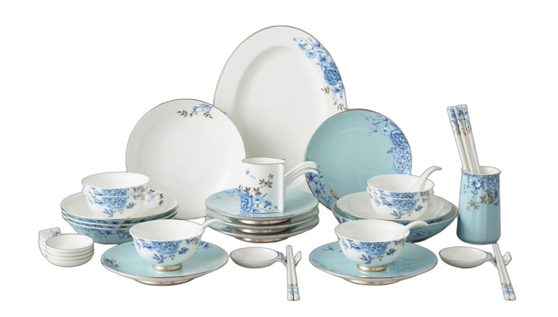 Platinum Blue & White Dinnerware Set - 45 Pieces, Service for 6