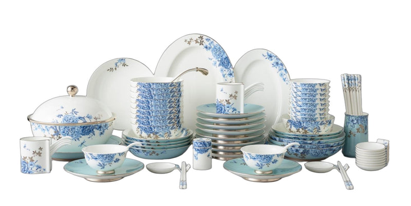 Platinum Blue & White Dinnerware Set - 91 Pieces, Service for 10